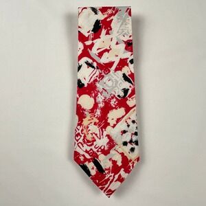 Havana Fashion Red Abstract Print Cotton Tie Made in England Novelty